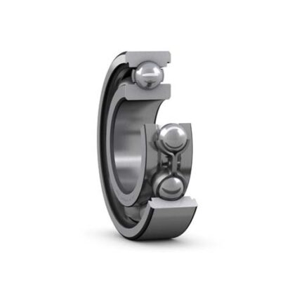 SKF_deep_grove_ball_bearing_open_with_steel_cage_and_recesses_on_the_outer_ring