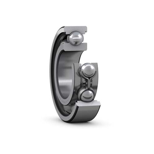 SKF_deep_grove_ball_bearing_open_with_steel_cage_and_recesses_on_the_outer_ring